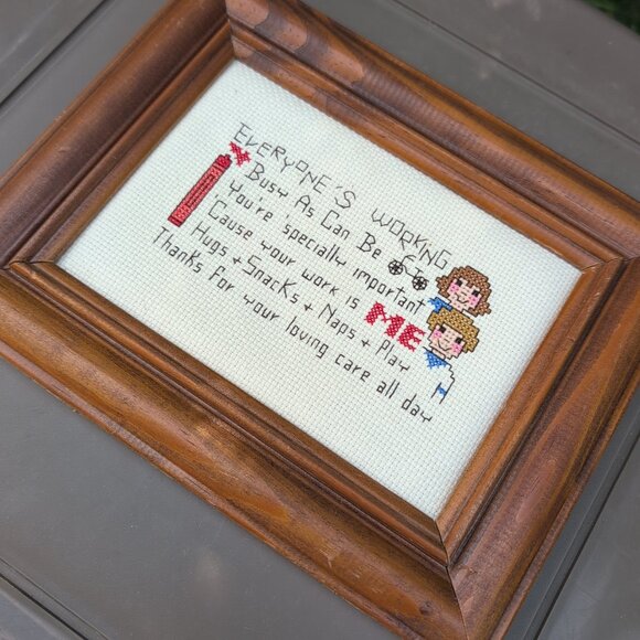 Vintage Needlepoint Framed Art Thank You For Daycare Provider - Picture 2 of 5